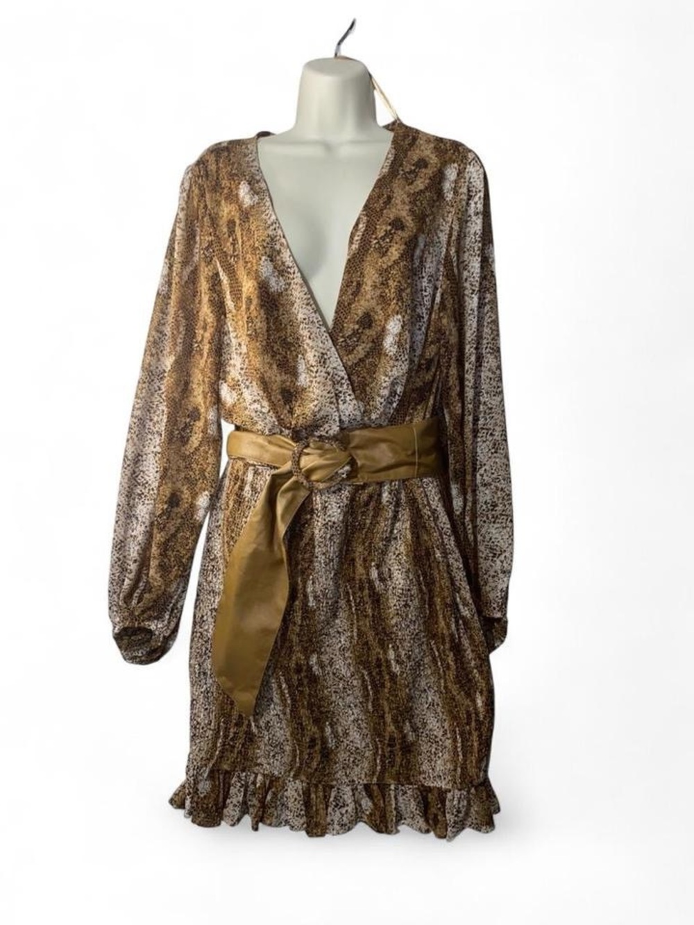 Miss Avenue Brown & Gold Animal Print Wrap Dress